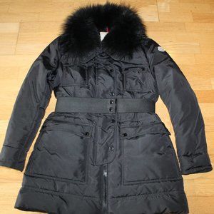 MONCLER DOWN PARKA JACKET COAT WITH GENUINE FUR TRIM BLACK SIZE 3